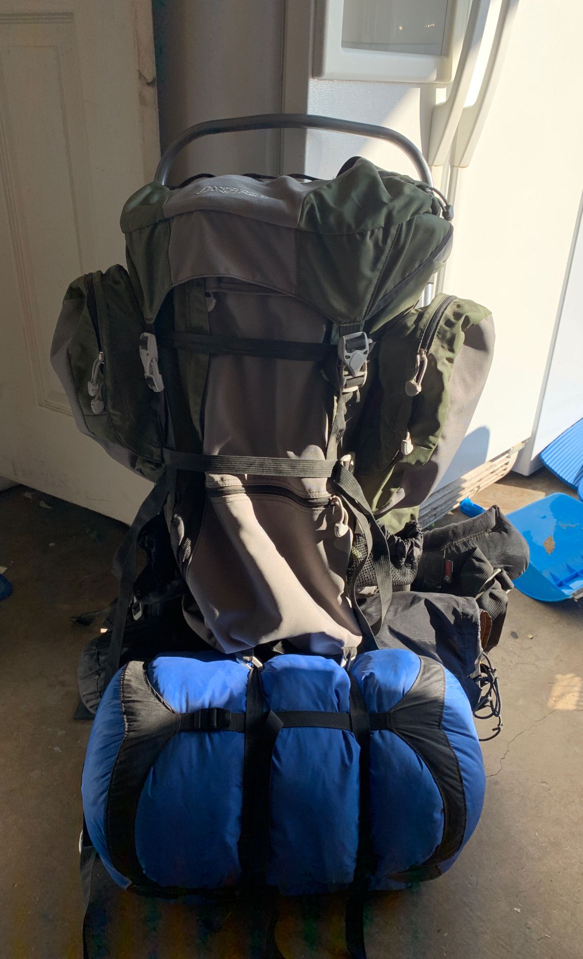 Hiking backpack with tent and sleeping bag