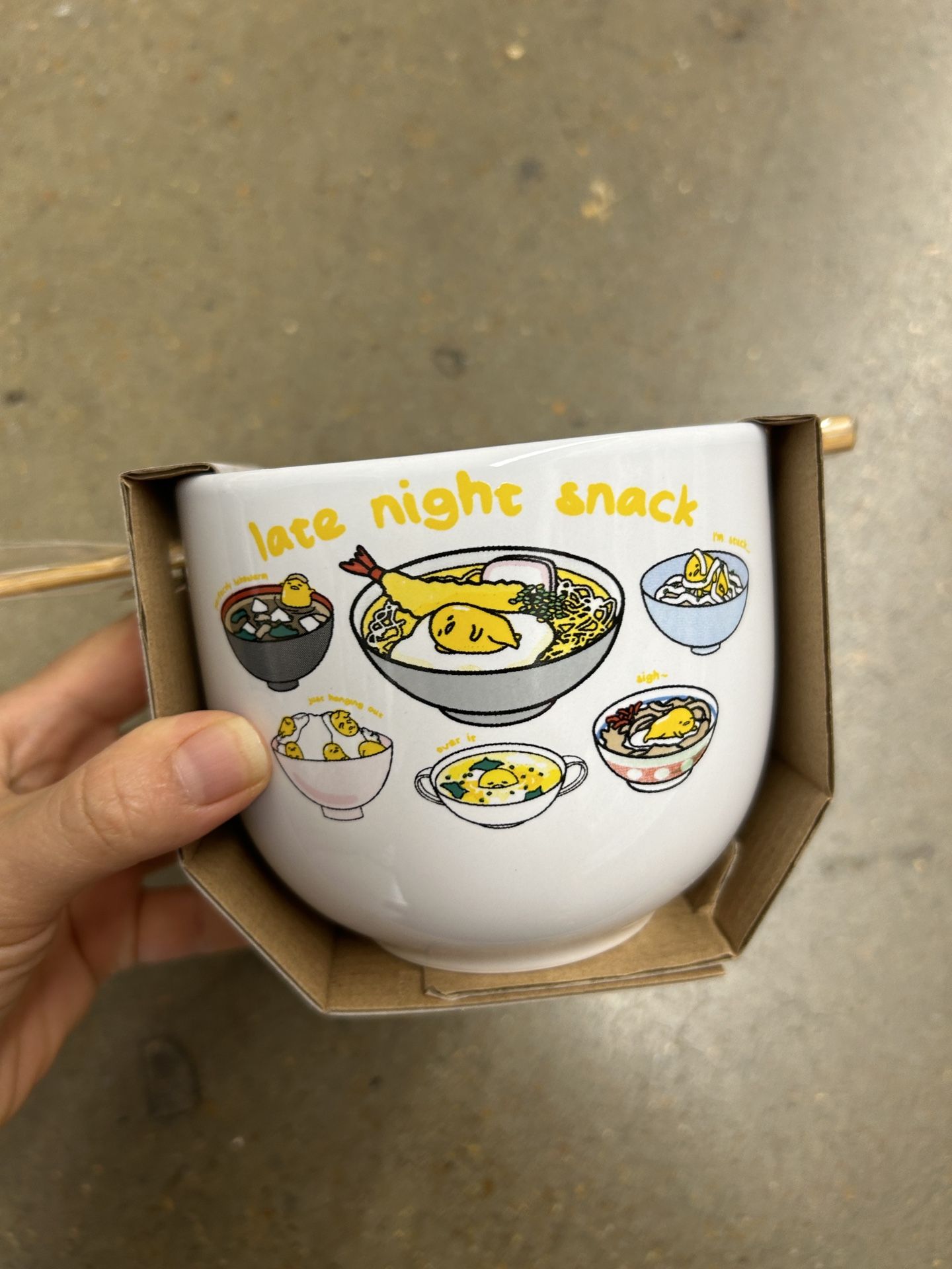 NWT Gudetama ceramic bowel & chopsticks