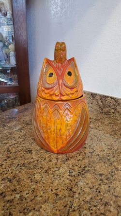 Vintage Ceramic Owl Cookie Jar Halloween candy dish