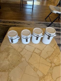 4 Pieces White Ceramic Kitchen Canisters