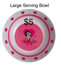 $5 BETTY BOOP LARGE MELAMINE SERVING BOWL SALAD CHIPS DINING PARTY WARE SERVE PINK RED WHITE BLACK VINTAGE CARTOON SEXY HEARTS CUTE DINNERWARE KITCHEN