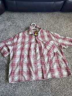 Cropped Plaid Short Sleeve Button-Up Shirt