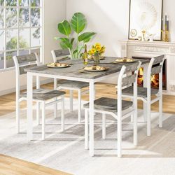 4-person dining table and chair set, farmhouse-style kitchen dining table set, solid wood tabletop dining table, comes with 4 backrest chairs