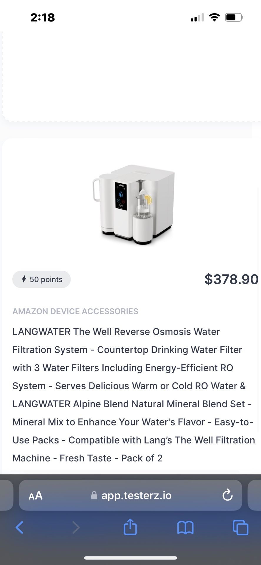 LANGWATER The Well Reverse Osmosis Water Filtration System - Countertop Drinking Water Filter