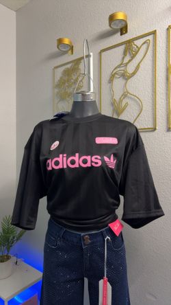 Women’s Adidas Originals Patch Soccer Jersey In Black With Pink
