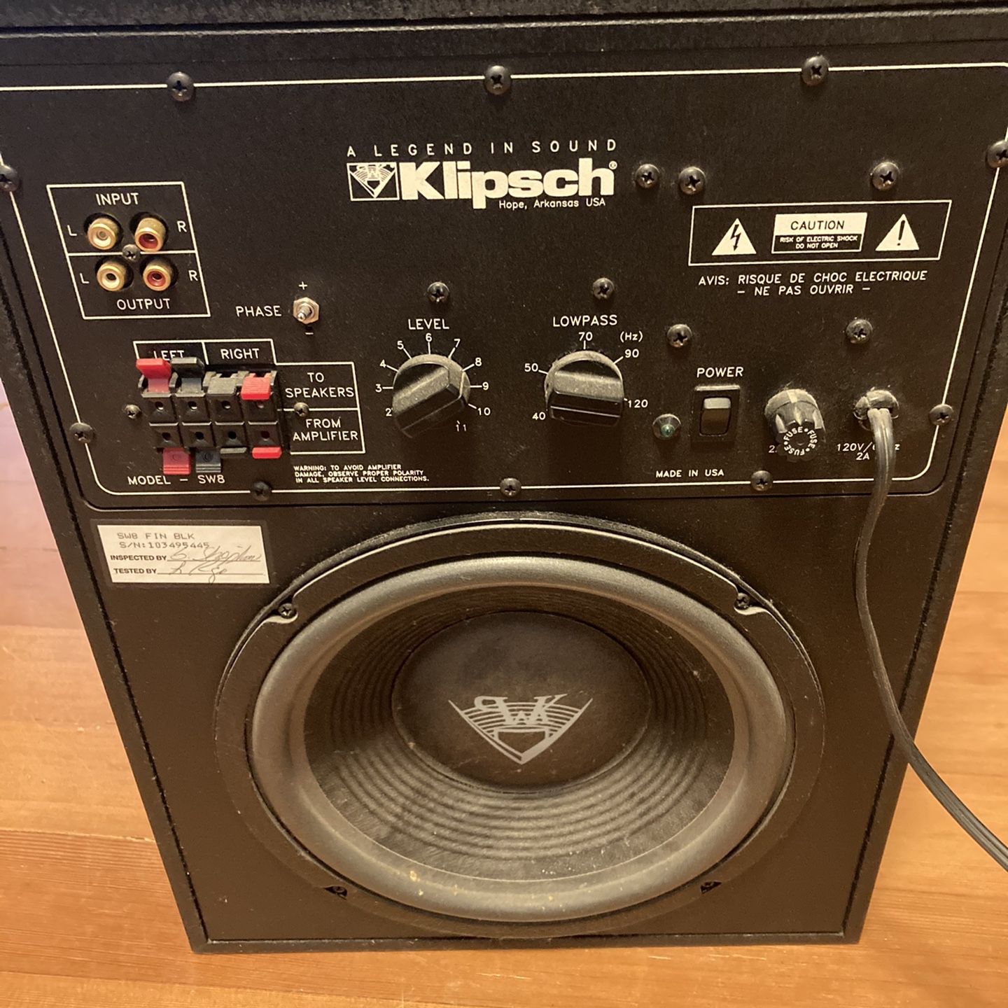 Klipsch Powered Subwoofer Model SW-8