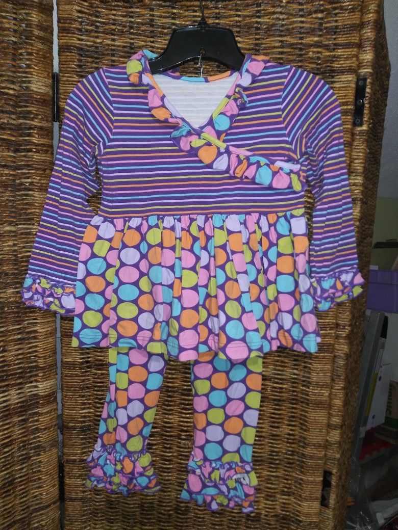 Kelly's Kids Girl's Size 7/8 Multicolored Polka Dot Tunic Pants Set Ruffled