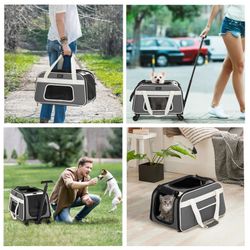 Rolling pet airline carrier with removable wheels