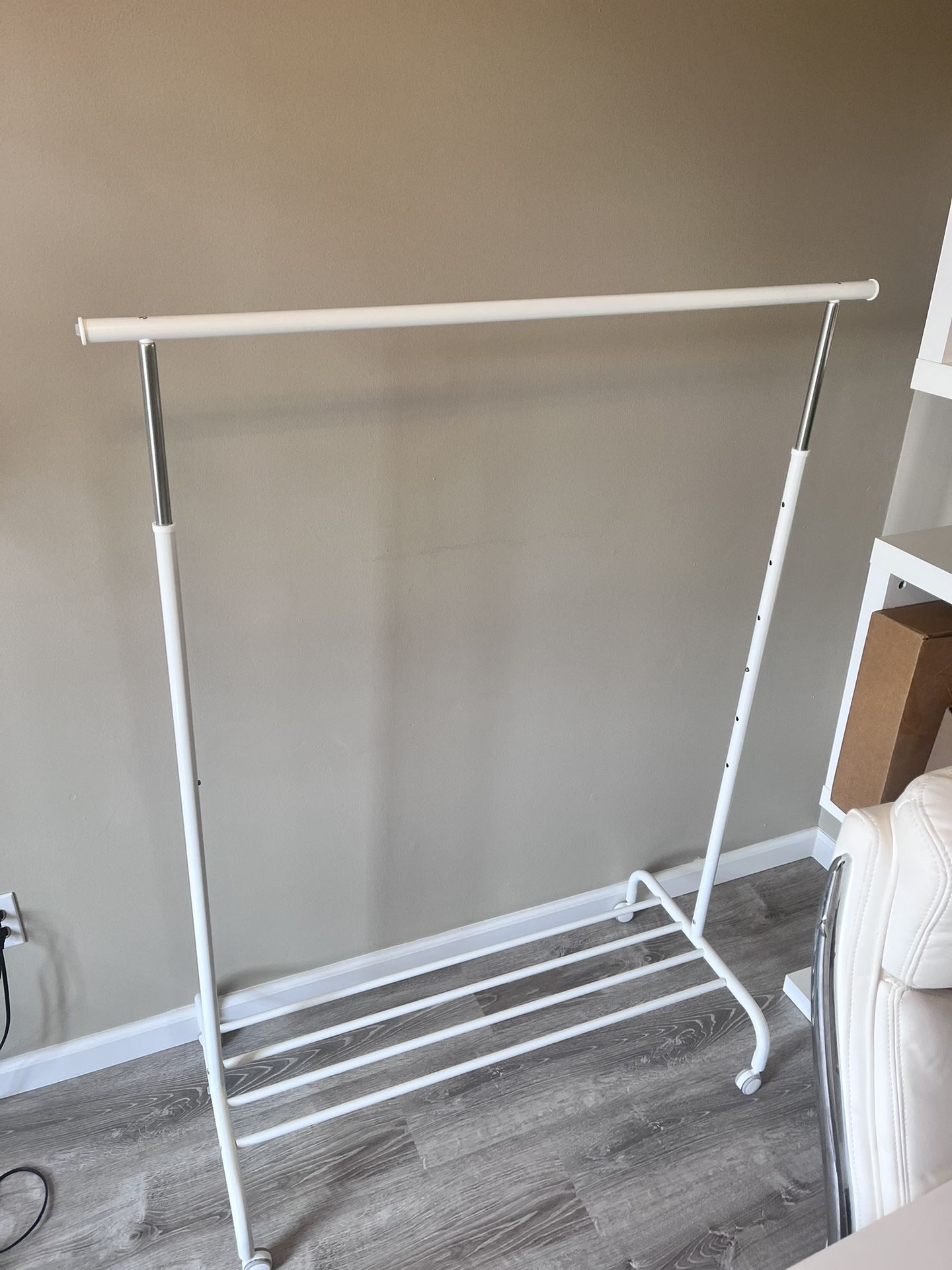 IKEA RIGGA White Clothing Clothes Rack On Caster Wheels Organizer Dorm