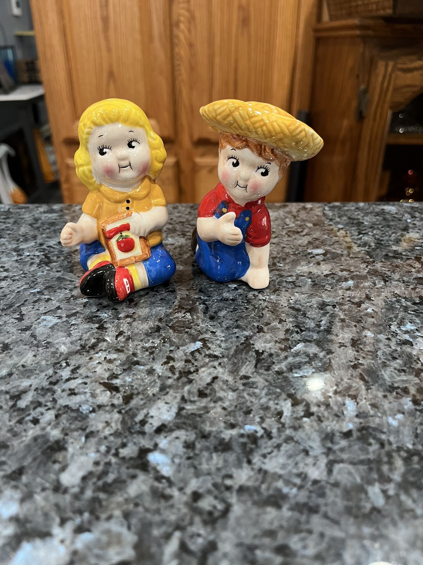 Vintage Ceramic Campbell Soup Kids Pair of Salt and Pepper Shakers. Size approximately 3 1/2 inches tall.