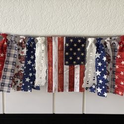 American Flag Rag Tie Banner