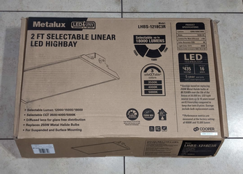 Metalux LED Linear High Bay Light 2 ft, Selectable CCT & Lumen