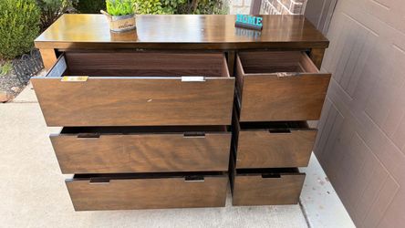 Wide Wood Dresser with 6 Drawers