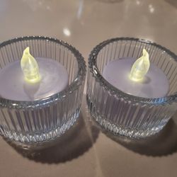 Glass Tealight Holders With Battery Powered Tealights