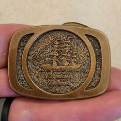 Vintage Solid Brass Captain Black Pirate Ship Pipe Tobacco USA BELT BUCKLE