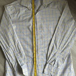 Tommy Hilfiger Mens Shirt 15.5 Yellow Blue Plaid Oxford Button Up Regular Fit