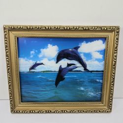Frame Picture Vintage 3D Dolphins