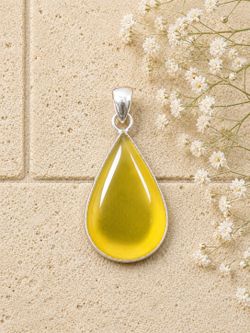 Natural Yellow Onyx Gemstone 925 Silver 2.2” Pendant
