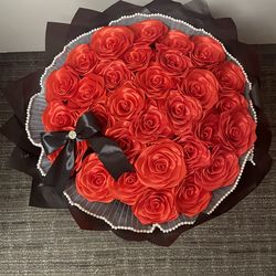Luxury Red Satin Rose Bouquet – Elegant Keepsake Arrangement