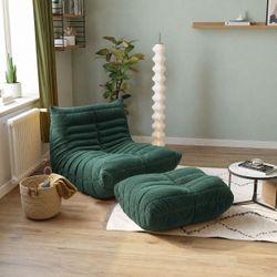 Bright Green Velvet High Density Foam Injected Lounge Accent Caterpillar Chair w/ Ottoman [NEW IN BOX]  ** Retails for $500