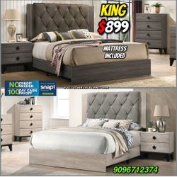 4pcs King Size Button Bed With Ortho Mattress 