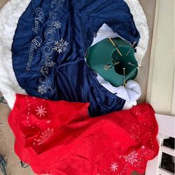 Two Christmas Tree Stands And Two Christmas Tree Skirts, Great Shape