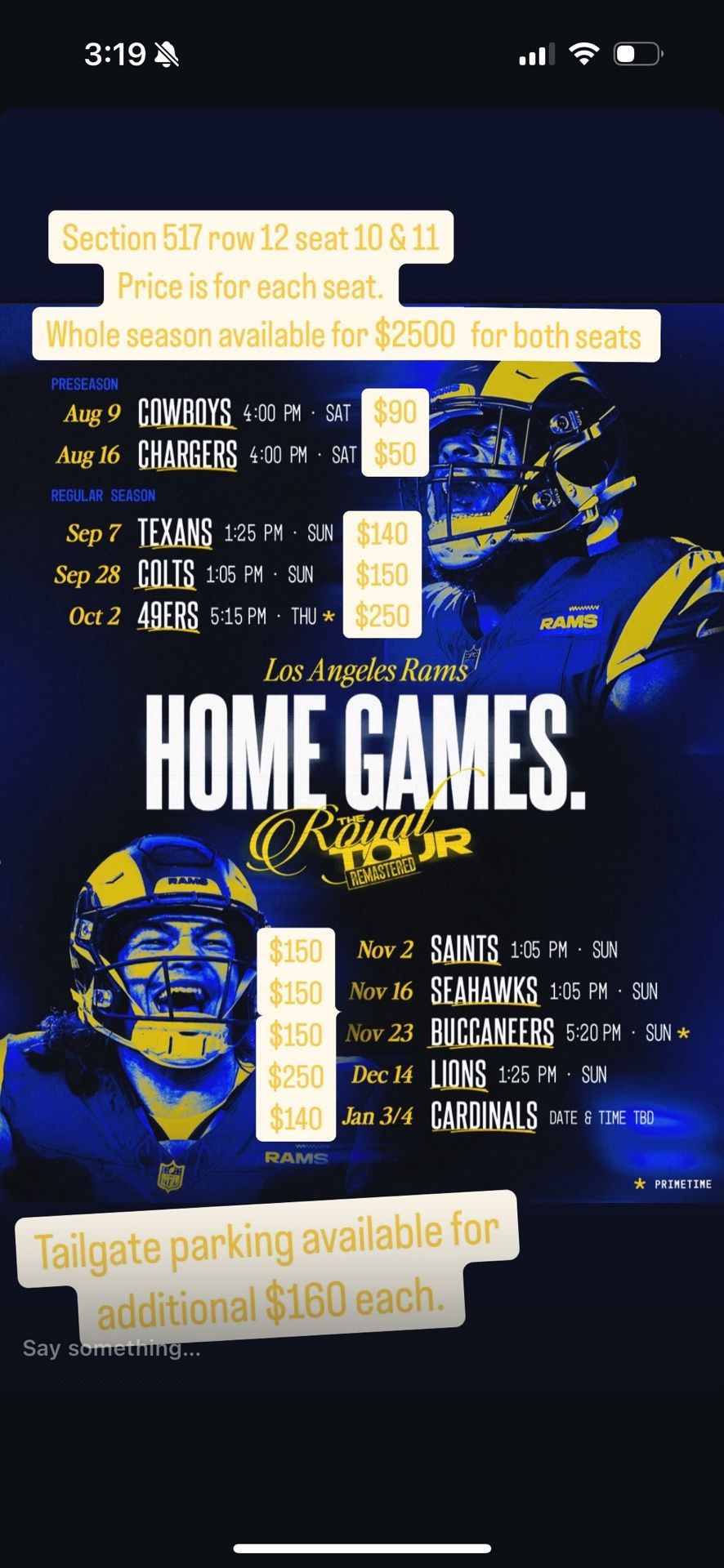 LA Rams Season Tix