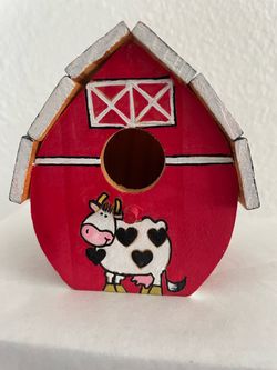 Hand-Painted Wooden Red Barn Miniature Birdhouse