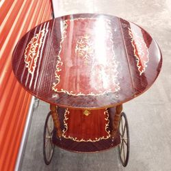 Vintage Italian Marquetry Two Tier Drop-Leaf Dessert/Bar Cart Trolley