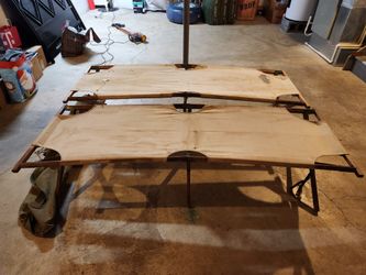 2 Vintage Folding Canvas & Wood Cots