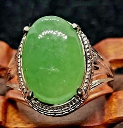 Natural untreated Burmese jadeite jade typeA Cabochon ring.