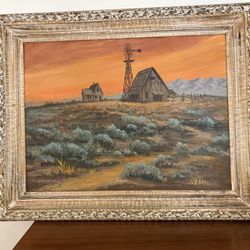 Handpainted 1977 called “Desert Scene“ oil painted in Jerome Idaho.
