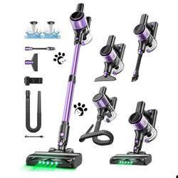 Cordless Vacuum Cleaner 10-in-1 Stick Vacuum for Pet Hair with Green LED Purple