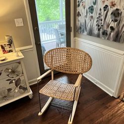 Metal, Wood And Wicker Rocking Chair