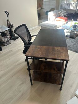 Industrial Wood and Metal Desk with Shelves