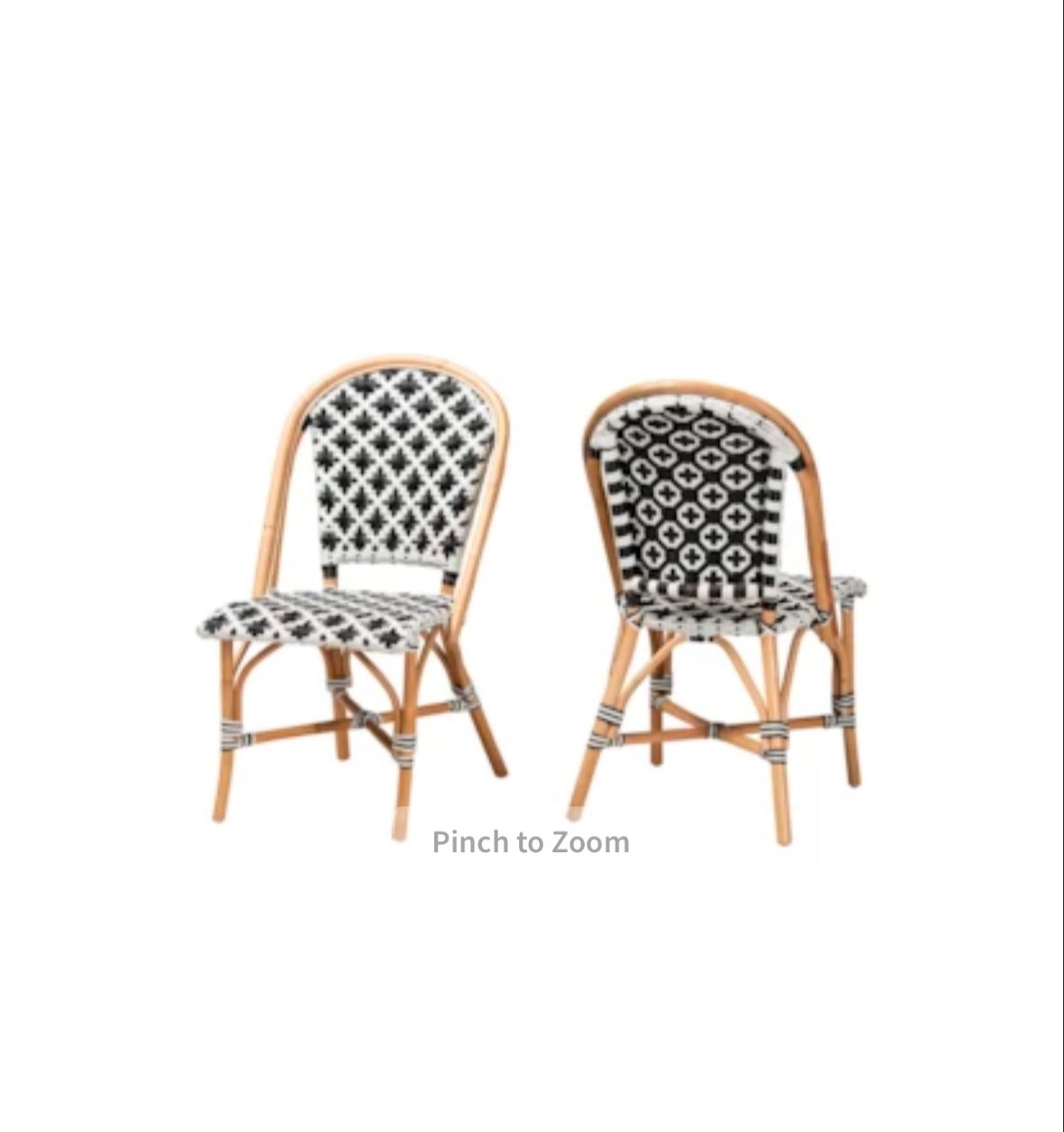 Ambre Modern French Black & White Weaving Natural Rattan Bistro Chair Set Of 2