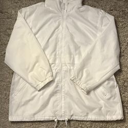Dressbarn Woman Size 1X White Nylon/Cotton 2 Pocket Full Zip Windbreaker Jacket 
