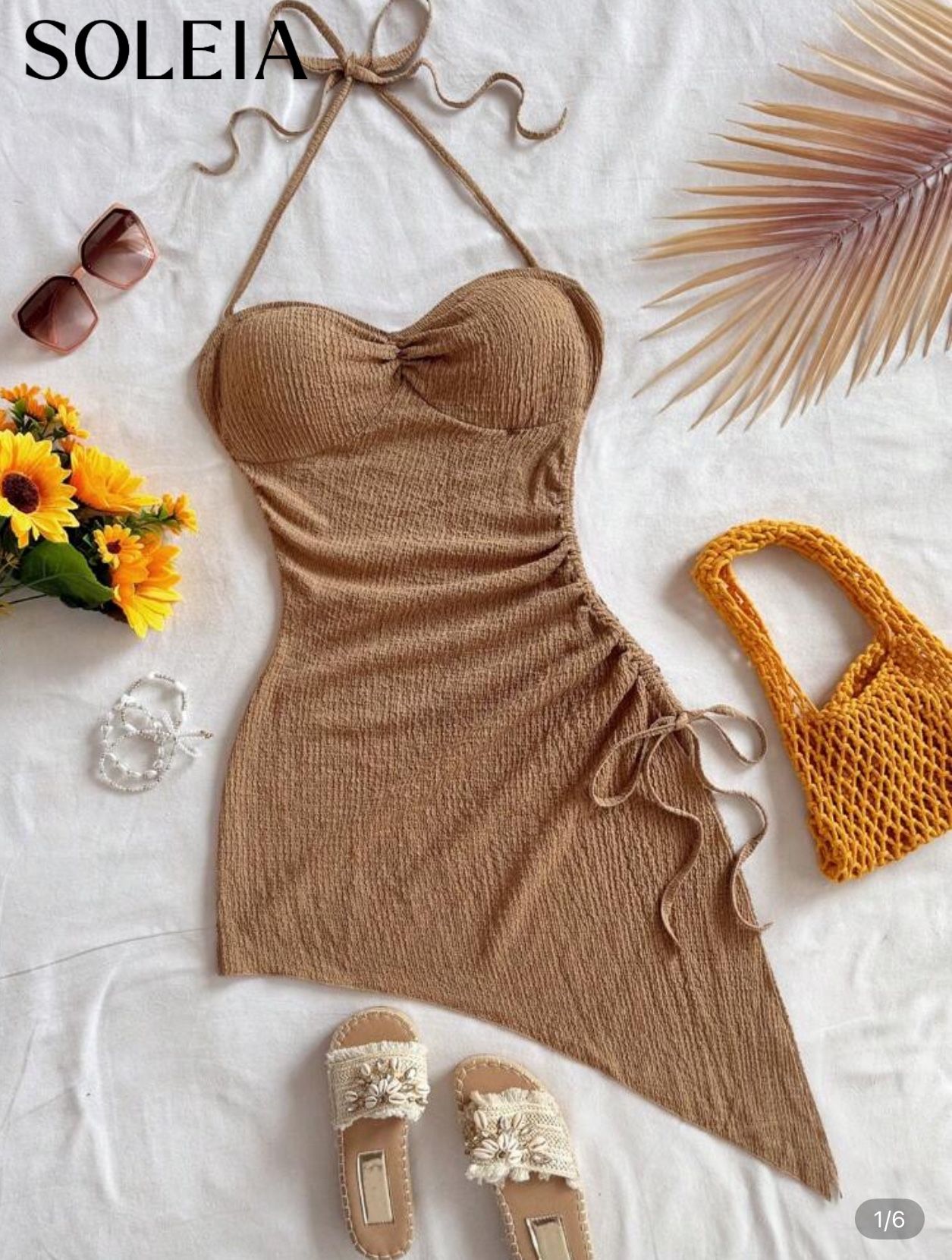 Tan Ruched Beach Dress