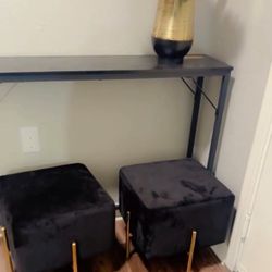 Black Velvet Ottoman Set Of 2