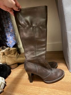 Brown Leather Knee-High Heeled Boots