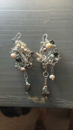 Handmade asymmetrical pearl earrings