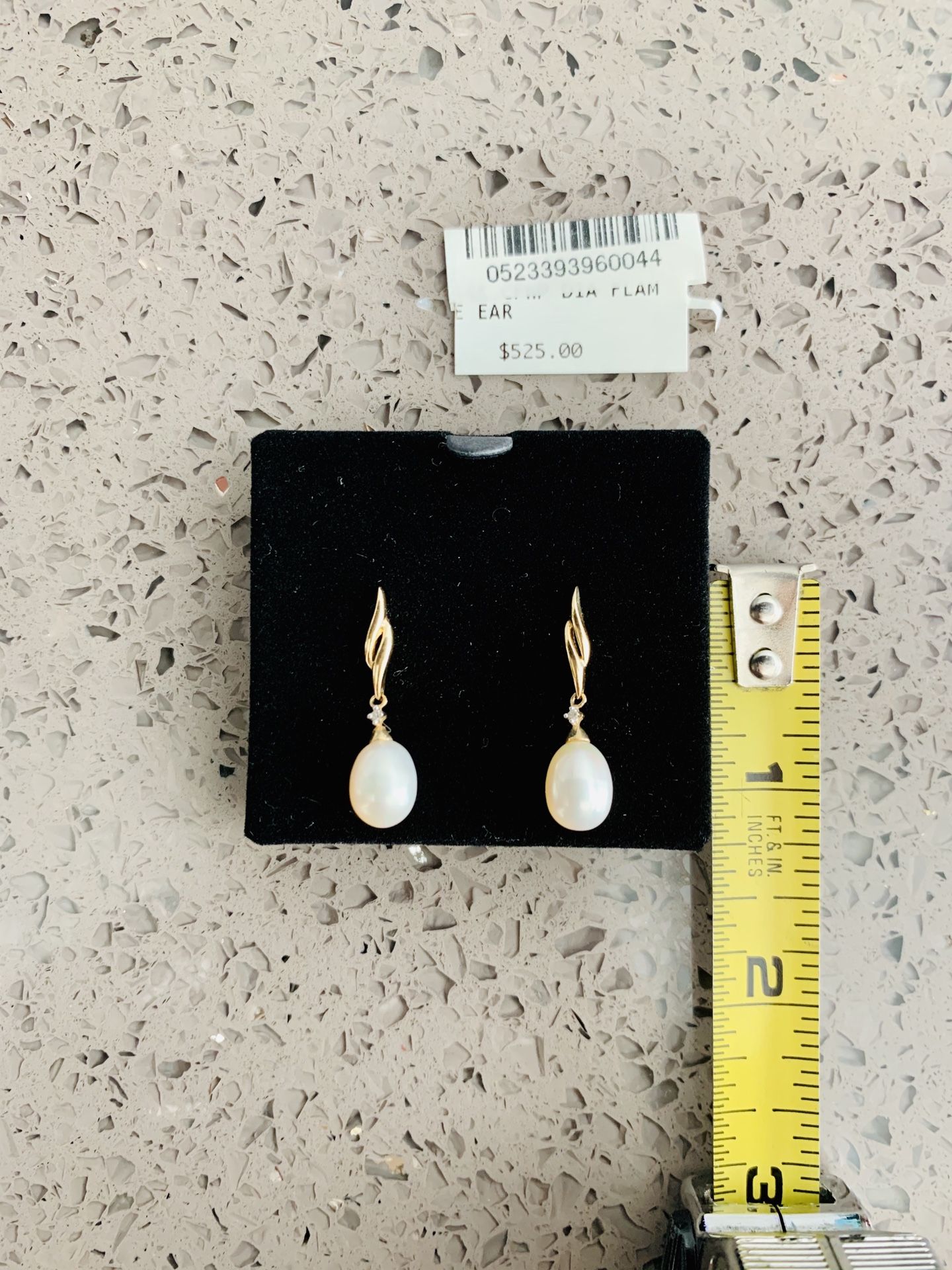 Pearl Drop Earrings Yellow 14K Gold with Diamond