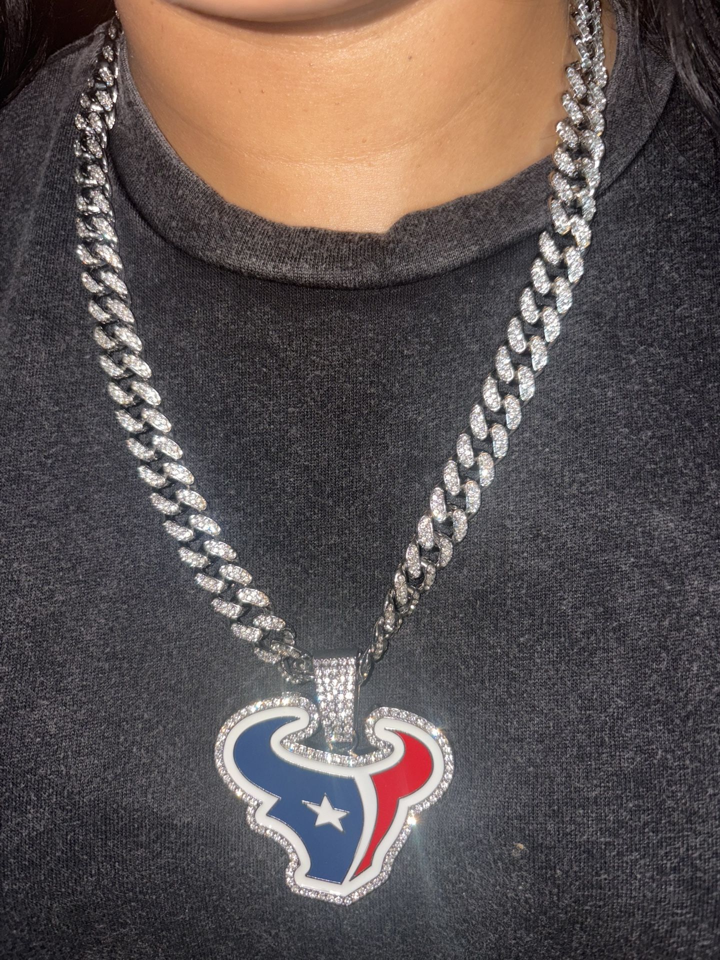 Houston Texans Silver/Diamond Inspired Chain + Pendant 24 Inch