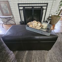 Chocolate Brown Faux Leather Storage Ottoman