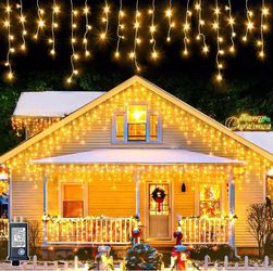 360 LED Christmas Icicle Lights, 29.5 FT 8 Modes Curtain Fairy Lights with 60 Dr