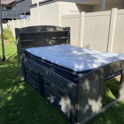 Full Size Bed Frame ,Mattress And Bunkie Board ,Dresser  Additional 4 Doors Under The Bed 