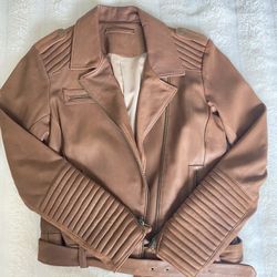 Woman’s Brown Leather Moto Jacket Asbydf