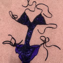 Xs purple black lace y2k swimsuit one piece bikini festival rave goth goth