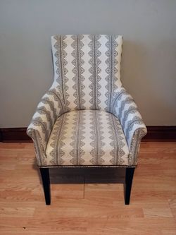 Upholstered Wingback Accent Chair With Arms Padded Seat Patterned Beige