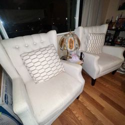 Two White Armchairs For Living Room